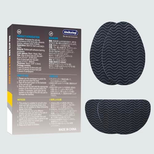 UNIKSTEP 6 Pairs (12 Pieces) Shoe Sole Non Slip Pads, Anti Skid Self Adhesive Rubber Grips, Shoe Bottom Front Sole and Heel Noise Reduction Protector Cushions (Black with Wave Pattern) - görsel 12