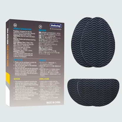 UNIKSTEP 6 Pairs (12 Pieces) Shoe Sole Non Slip Pads, Anti Skid Self Adhesive Rubber Grips, Shoe Bottom Front Sole and Heel Noise Reduction Protector Cushions (Black with Wave Pattern)