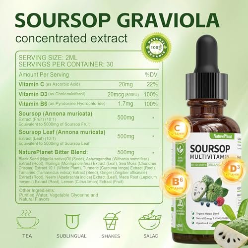 NaturePlanet Graviola Soursop Bitters Liquid Drops, 5000mg Soursop Fruit & Leaf Extract + 10 Bitters Botanicals for Immune Support Digestive Health Antioxidant Boost丨 Vegan - görsel 2