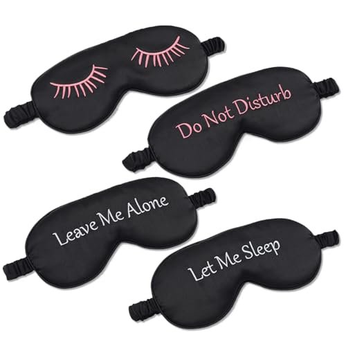 4 Pack Eye Mask for Sleeping Silky Funny Soft Satin Sleep Shade Cover Blindfold with Elastic Strap Travel Nap Blackout for Women Men - görsel 1