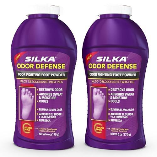 SILKA Odor Fighting Foot Powder & Shoe Deodorizer with Corn Starch Powder, Talc & Cooling Beads for Lasting Freshness, Absorbs Sweat & Excess Moisture, 6 Oz (PACK OF 2) - görsel 1