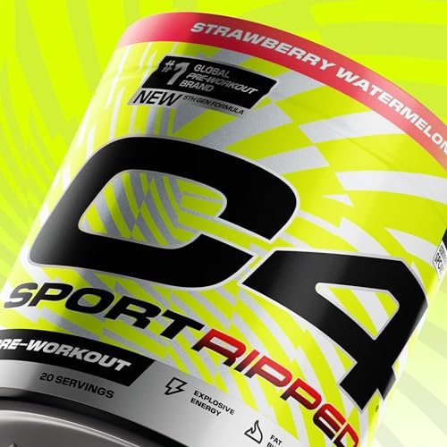 C4 Ripped Sport Pre Workout Powder - NSF Certified for Sport - 200mg Caffeine + Cayenne Extract + Carnitine Tartrate + Beta-Alanine - Arctic Snow Cone, 20 Servings - görsel 14