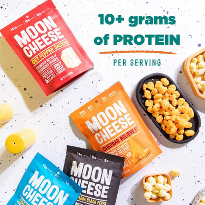 Moon Cheese Variety Pack, Cheddar, Gouda & Pepper Jack, Crunchy, Protein-Rich Cheese Snack, Gluten Free, Keto Friendly, 100% Real Cheese, 2 Ounce (Pack of 3)