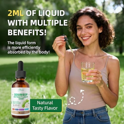 VitaHarbor 4-in-1 Soursop Bitters Liquid, Soursop Oil with Sea Moss & Black Seed Oil & Ashwagandha, for Immune & Digestive & Cell Support, Sugar-Free | Non-GMO | Vegan (2 Fl oz) Slightly Sweet Flavor
