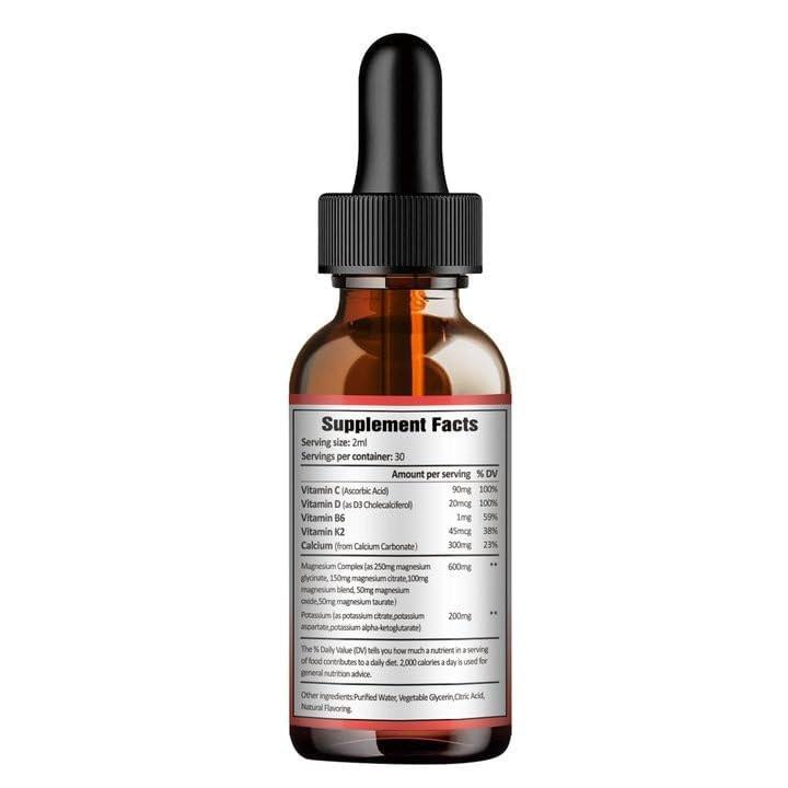 Potassium Magnesium Supplement Liquid Drops - High Absorption Potassium Supplement with Magnesium, Calcium, Vitamin D3 K2, Vegan, Non-GMO Potasio Support Leg Cramps, Bone, Muscle - 2 Fl oz - görsel 16