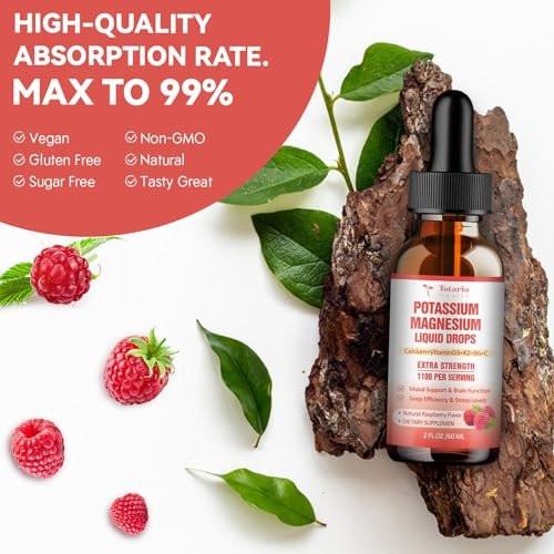 Potassium Magnesium Supplement Liquid Drops - High Absorption Potassium Supplement with Magnesium, Calcium, Vitamin D3 K2, Vegan, Non-GMO Potasio Support Leg Cramps, Bone, Muscle - 2 Fl oz - görsel 14
