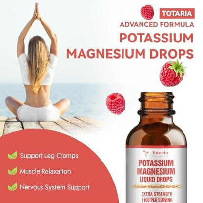 Potassium Magnesium Supplement Liquid Drops - High Absorption Potassium Supplement with Magnesium, Calcium, Vitamin D3 K2, Vegan, Non-GMO Potasio Support Leg Cramps, Bone, Muscle - 2 Fl oz