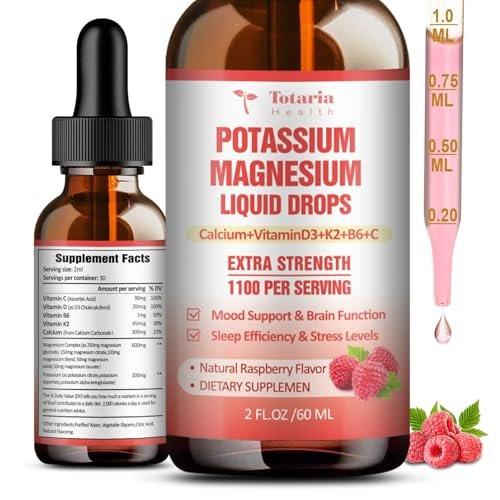 Potassium Magnesium Supplement Liquid Drops - High Absorption Potassium Supplement with Magnesium, Calcium, Vitamin D3 K2, Vegan, Non-GMO Potasio Support Leg Cramps, Bone, Muscle - 2 Fl oz - görsel 2