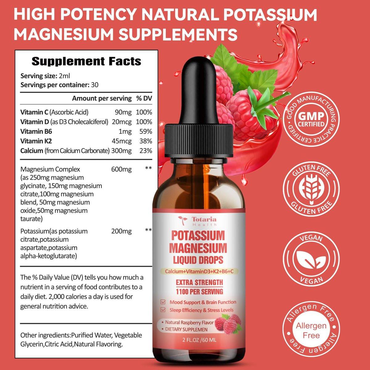 Potassium Magnesium Supplement Liquid Drops - High Absorption Potassium Supplement with Magnesium, Calcium, Vitamin D3 K2, Vegan, Non-GMO Potasio Support Leg Cramps, Bone, Muscle - 2 Fl oz - görsel 11