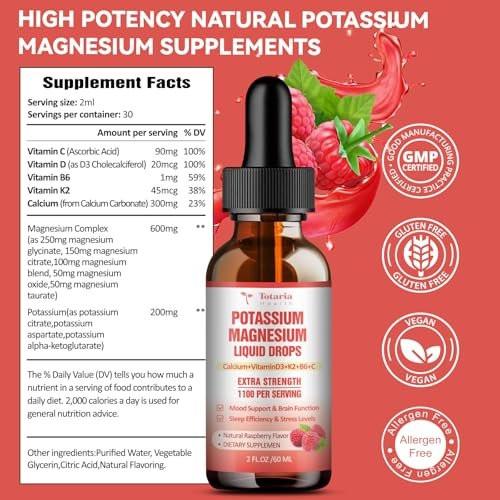 Potassium Magnesium Supplement Liquid Drops - High Absorption Potassium Supplement with Magnesium, Calcium, Vitamin D3 K2, Vegan, Non-GMO Potasio Support Leg Cramps, Bone, Muscle - 2 Fl oz - görsel 12