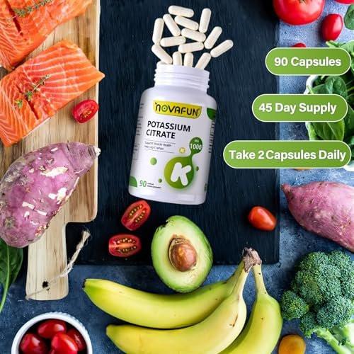 Novafun Potassium Citrate 1000mg, Potassium Supplement for Leg Cramps, Muscle & Heart Health, Vegan, Non-GMO, Gluten Free, 90 Capsules - görsel 9