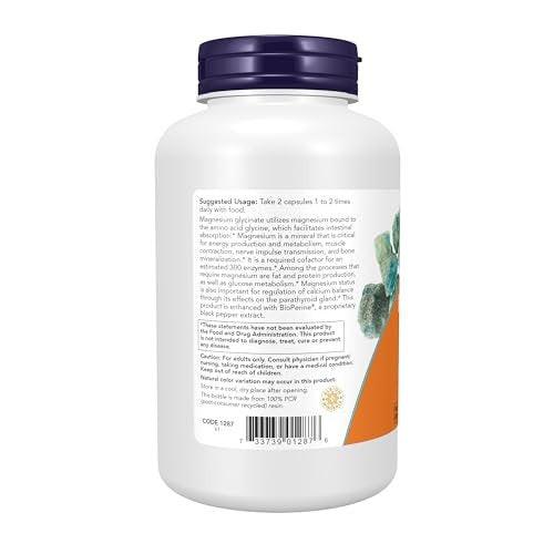Now Supplements, Magnesium Glycinate with BioPerine, 180 Veg Capsules - görsel 1