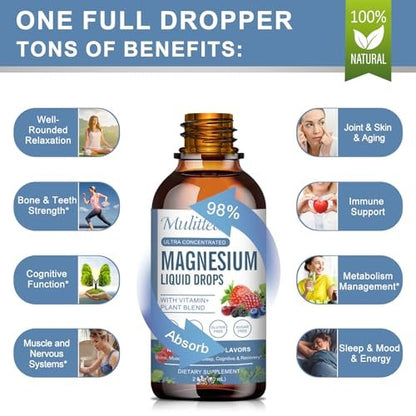 Magnesium Glycinate Liquid Drops with L-Theanine, Ashwagandha & Saffron - Herbal Sleep & Calm Support with Chamomile, Passionflower & Kava - Relaxation, Mood & Nerve Support - Sugar Free - 1 Pack