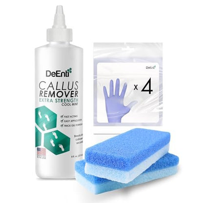 DeEnti Double Pumice Pack - Mint Scented Callus Remover, 2 Pumice Stones for Feet, 4 Pairs of Gloves - Salon Grade Foot Care Home Manicure and Pedicure Kit