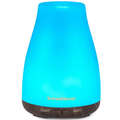 InnoGear Essential Oil Diffuser, Ultrasonic Diffusers for Home Aromatherapy Humidifier for Bedroom Room 7 Colors LED 2 Mist Mode Auto Off, Brown Base