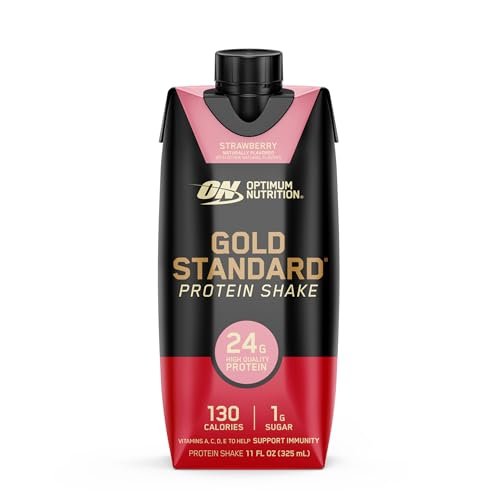 Optimum Nutrition Gold Standard Protein Shake, 24g Protein, Ready to Drink Protein Drinks, Strawberry, 11 Fl Oz, 12 Count (Pack of 1) - görsel 3