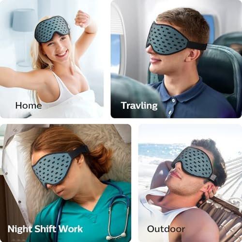 LitBear Breathable Sleep Mask, 3D Eye Mask for Side Sleepers Women Men, Light Blocking Sleeping Mask with Adjustable Strap, Soft Lightweight Eye Cover for Travel, Night Work, Nap - Ice Blue - görsel 7