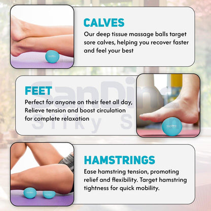 Lacrosse Massage Balls for Deep Tissue Massage - Release Tension Relieve Muscle Soreness Improve Flexibility - Ideal for Myofascial Release Trigger Point Therapy - 2Pack Yoga Balls by Sandine (Blue)