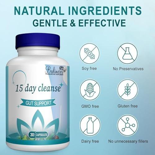 15 Day Cleanse, Gut and Colon Support, Advanced 15 Day Gut Cleanse Detox for Women & Men with Senna, Cascara Sagrada & Psyllium Husk, Non-GMO, 30 Capsules - görsel 1