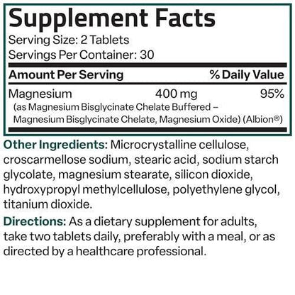 Bronson Magnesium Glycinate 400mg Extra Strength, Vegetarian, Chelated for Absorption Gentle on The Stomach, Non-GMO, 60 Tablets