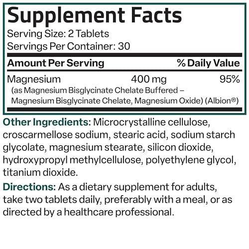 Bronson Magnesium Glycinate 400mg Extra Strength, Vegetarian, Chelated for Absorption Gentle on The Stomach, Non-GMO, 60 Tablets - görsel 1