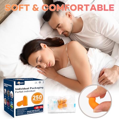 VOISEN Ear Plugs - 250 Pairs Noise Cancelling Ear Plugs for Sleeping, Snoring, Studying, Concerts & Traveling - görsel 7