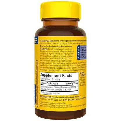 Nature Made Valerian Root for Sleep Support, Melatonin Free Sleep Aid for Adults, 30 Valerian Root Capsules, 30 Day Supply