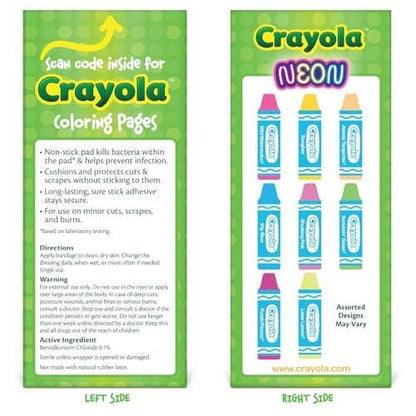 Crayola Shaped Neon Antibacterial Bandages for Kids, 100 CT - Adhesive Bandages for Minor Cuts, Scrapes, & Burns. Great Stocking Stuffer or White Elephant Gift