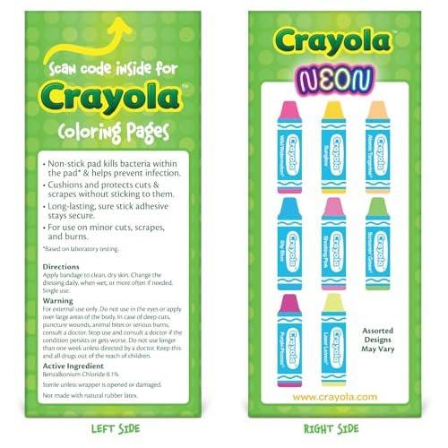 Crayola Shaped Neon Antibacterial Bandages for Kids, 100 CT - Adhesive Bandages for Minor Cuts, Scrapes, & Burns. Great Stocking Stuffer or White Elephant Gift - görsel 9