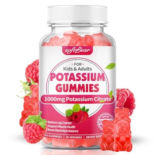 softbear Potassium Citrate 1000mg Gummies – Sugar Free Potassium Gummies for Muscle Support & Electrolyte Balance – Potassium Supplement for Women & Adults, Vegan, Raspberry Flavor (60 Count) - görsel 16