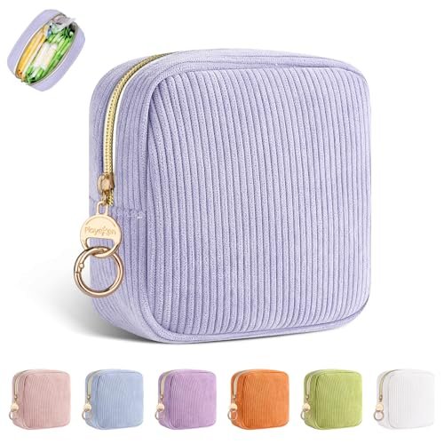 Playexen Period Bag for Purse, Corduroy Sanitary Napkin Storage Bag, Period Pouches Menstrual Pad Pouch Tampon Holder for Purse (Lilac Purple) - görsel 2