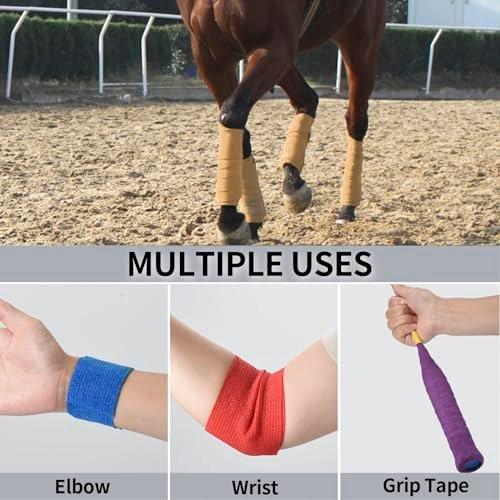 Self Adhesive Bandage Wrap 4 in x 5 Yds Vet Wrap for Horses Elastic Bandage for Ankle Wrist Athletic Tape Self Adherent Cohesive Bandage Wrap Sports Tape, 12 Pack - görsel 6