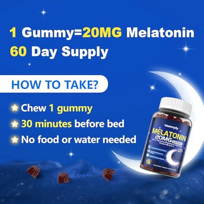Maennyliy Melatonin 20mg Gummies for Adults - Sugar Free Melatonin Gummies Extra Strength with L-Theanine, Magnesium, Ashwagandha, Turmeric, D3 & Zinc - Non-Habit Forming