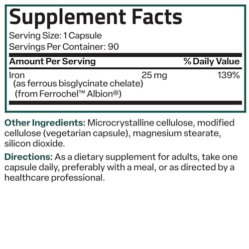Bronson Iron Bisglycinate 25 mg Gentle on – Iron (as Ferrous Bisglycinate): 25 mg – Image 7