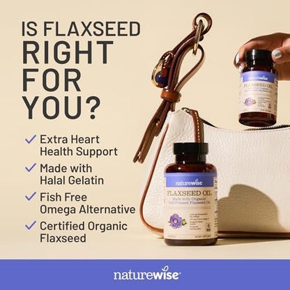 NatureWise Flaxseed Oil 1200 mg, Fish Free Omega 3 6 9 with 720mg ALA - CCOF Certified Organic Flaxseed Oil - Plant-Based Omega - Cold Pressed, Non-GMO - 60 Softgels [2-Month Supply]