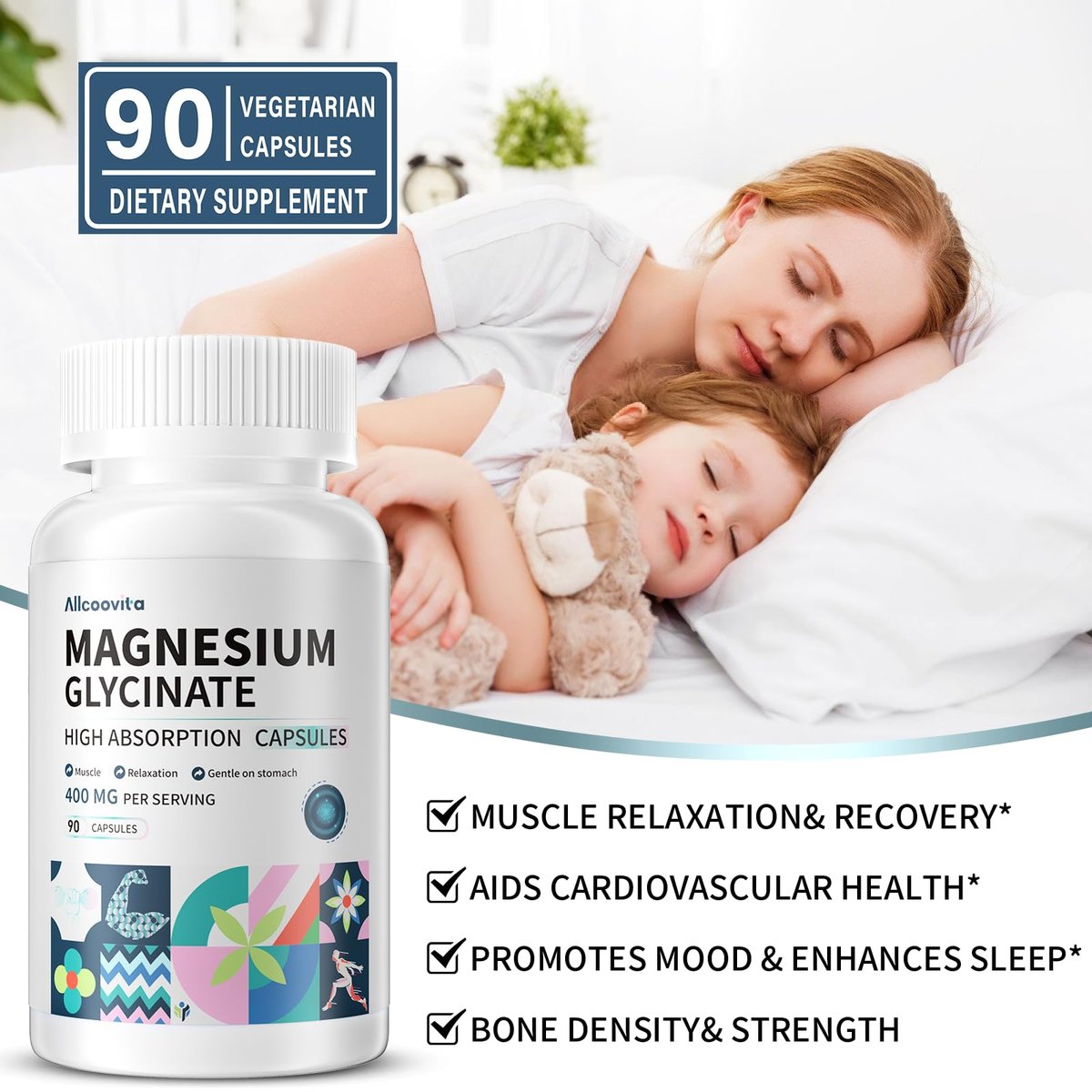 Magnesium Glycinate 400 MG per Serving 100% – 100% Chelated for High Absorption: Our magnesium glycinate is fully – Image 6