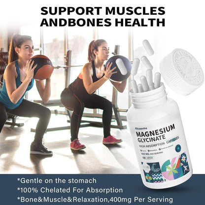 Magnesium Glycinate 400 MG per Serving 100% Chelated for High Absorption, Gentle On Stomach, Non-GMO, 180 Vegetarian Capsules – Image 10
