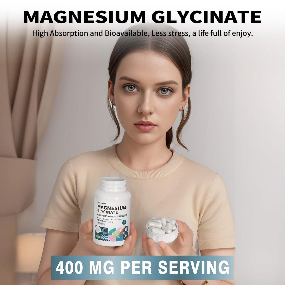 Magnesium Glycinate 400 MG per Serving 100% Chelated for High Absorption, Gentle On Stomach, Non-GMO, 180 Vegetarian Capsules – Image 8