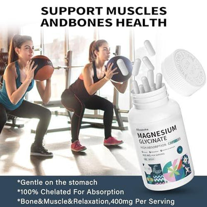 Magnesium Glycinate 400 MG per Serving 100% Chelated for High Absorption, Gentle On Stomach, Non-GMO, 180 Vegetarian Capsules – Image 9