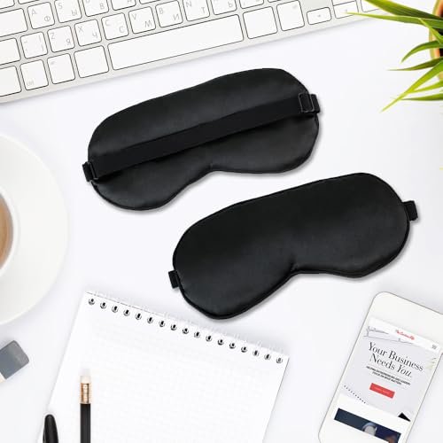 2 PCS Black Satin Sleep Masks, Adjustable Silk Eye Mask for Sleeping, Blind Folds Soft Breathable Blindfold for Adults Couples Play Party Games Airplane Travel Essentials Eye Covers Patches Night Mask - görsel 13