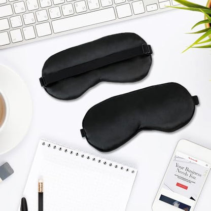 2 PCS Black Satin Sleep Masks, Adjustable Silk Eye Mask for Sleeping, Blind Folds Soft Breathable Blindfold for Adults Couples Play Party Games Airplane Travel Essentials Eye Covers Patches Night Mask