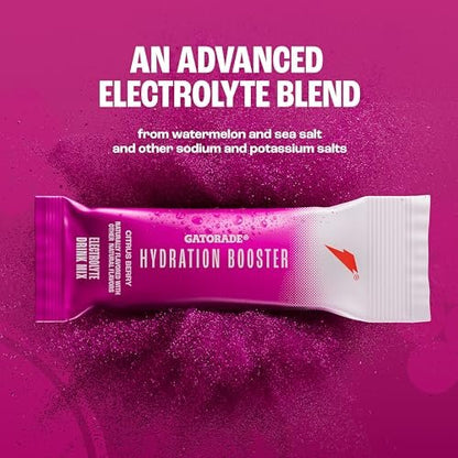 Gatorade Hydration Booster Electrolyte Drink Mix Powder Packets, Citrus Berry, Advanced Electrolyte Blend, No Added Colors, No Artificial Sweeteners, Essential Vitamins A, C, B3, B5, B6, Makes 20 Fl Oz (6 Pack)