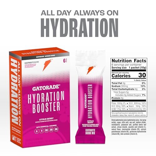 Gatorade Hydration Booster Electrolyte Drink Mix Powder Packets, Citrus Berry, Advanced Electrolyte Blend, No Added Colors, No Artificial Sweeteners, Essential Vitamins A, C, B3, B5, B6, Makes 20 Fl Oz (6 Pack) - görsel 4