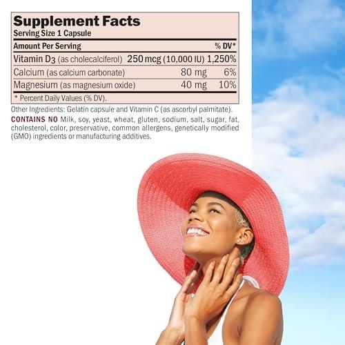 ANDREW LESSMAN Vitamin D3 10,000 IU 60 Capsules - High Potency, Essential for Calcium Absorption, Supports Bone Health, Brain Health, Immune System, More. Small Easy to Swallow Capsules - görsel 4
