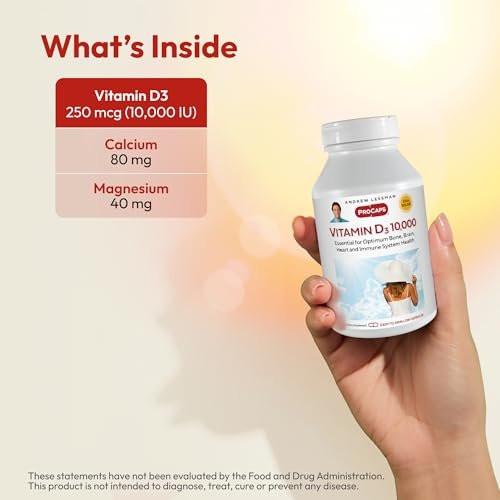 ANDREW LESSMAN Vitamin D3 10,000 IU 60 Capsules - High Potency, Essential for Calcium Absorption, Supports Bone Health, Brain Health, Immune System, More. Small Easy to Swallow Capsules - görsel 6