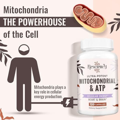 Resciency 2326 MG Mitochondrial Supplements with ATP, Vitamins, CoQ10 & PQQ, More Effective Than Creatine HMB & Nitric Oxide, Energy, Endurance, Strength, Recovery & Muscle, Organic, 120 Capsules