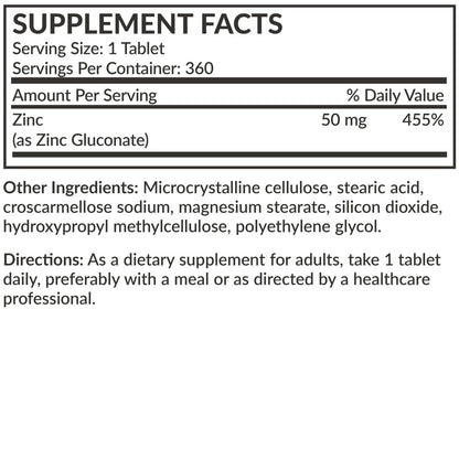 Futurebiotics Zinc 50 MG High Potency, 1 Year Supply - Non-GMO 360 Vegetarian Tablets