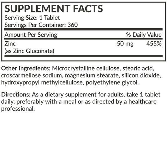 Futurebiotics Zinc 50 MG High Potency, 1 Year Supply - Non-GMO 360 Vegetarian Tablets