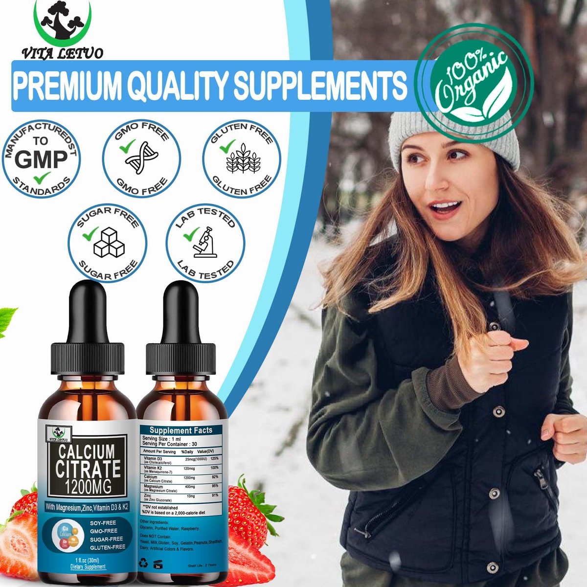 Calcium Citrate Supplement,1200mg Calcium with Vitamin D3 Drops for Bone,Teeth,Colon,Cardiovascular Health,High Absorption Liquid Calcium Magnesium Citrate 400mg Plus Zinc Vitamin K2,Vegan,30 Servings - görsel 8