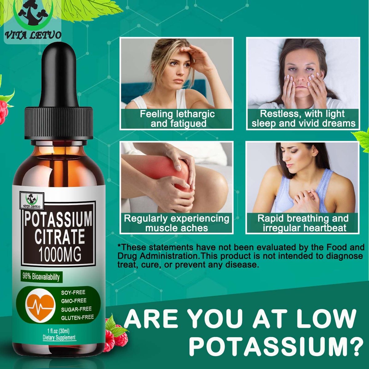Potassium Citrate Liquid Drops, Potassium Supplement 1000mg Liquid Support Muscle Cramp Relief, Heart Health and Sleep, Highly Absorbable for Adults Women & Men, Vegan, 30 Servings - görsel 11